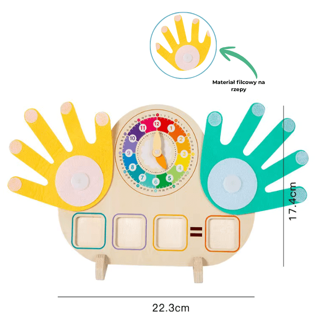 Drewniana tablica edukacyjna z zegarem